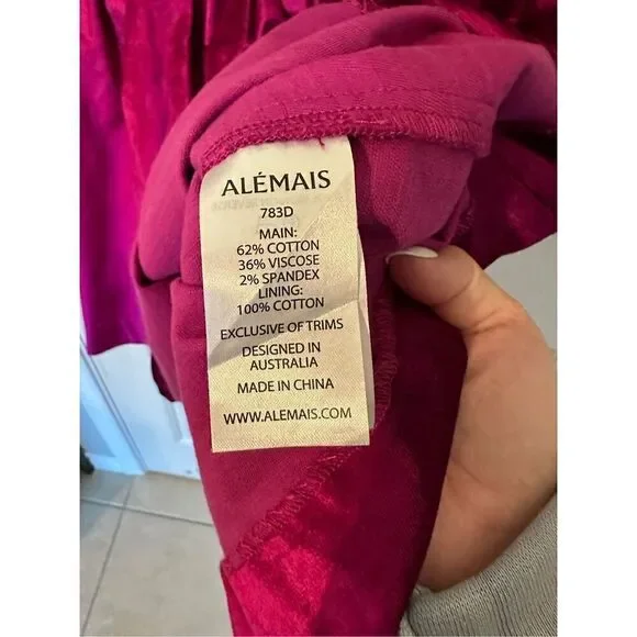 Alemais Rosario Mini Fuchsia Velvet Puff Sleeve Dress Women’s US Size 2 - Picture 11 of 15
